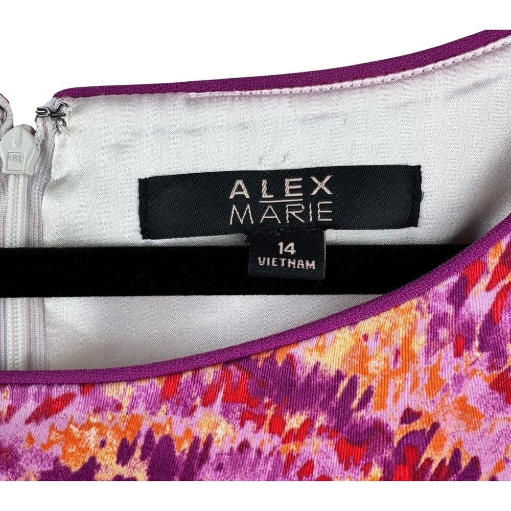Alex Marie Sheath Dress Womens 14 Purple Pink Orange Abstract Print Sleeveless - Picture 8 of 14
